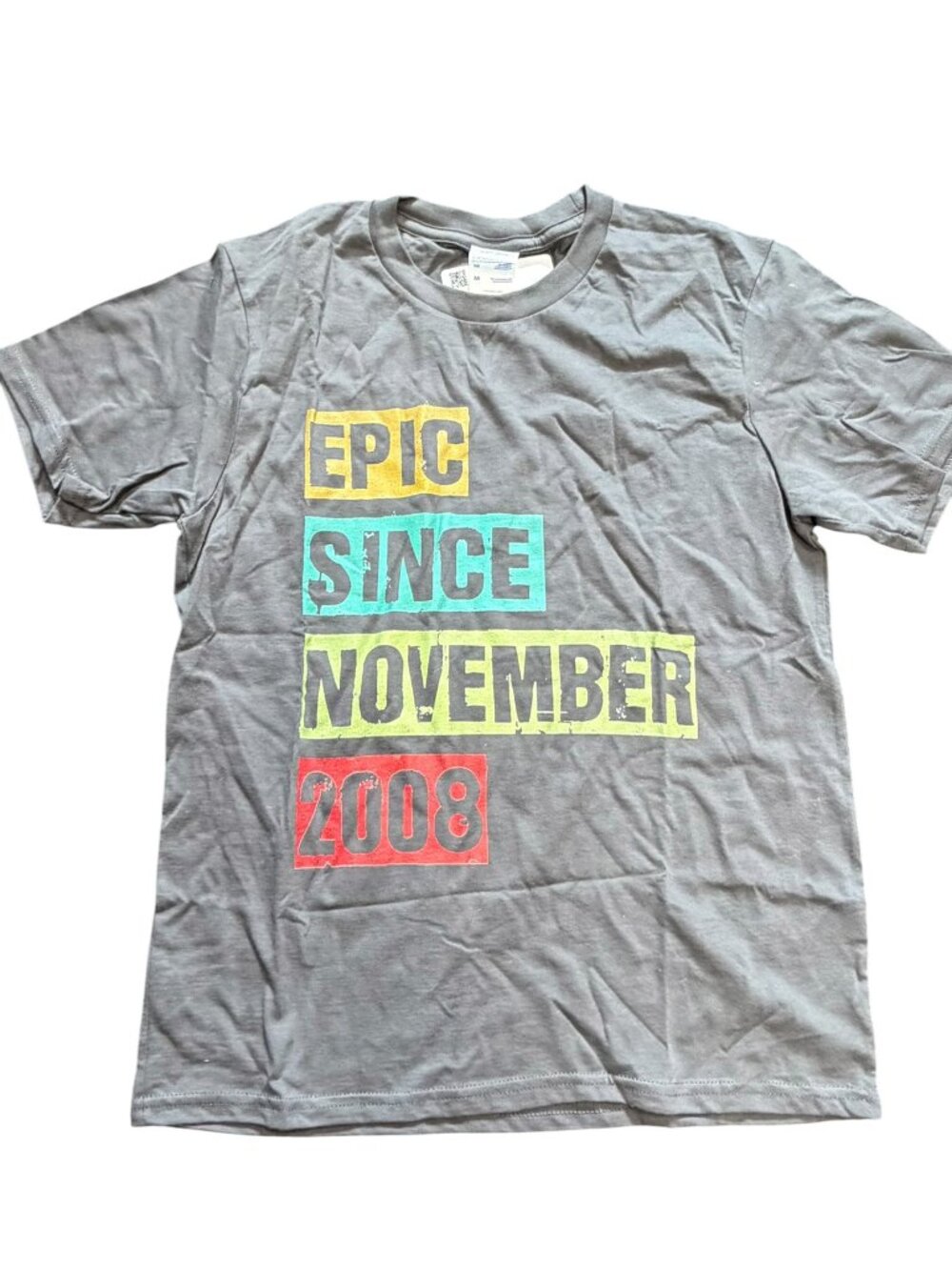 NWT Epic Since November 2008 Birthday Graphic T-Shirt Gray M Youth